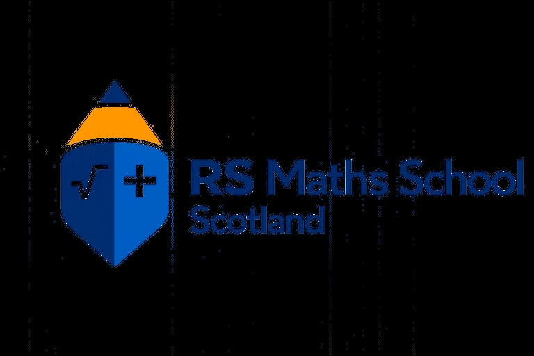 RS Maths School Scotland logo featuring a blue shield with an orange roof and mathematical symbols